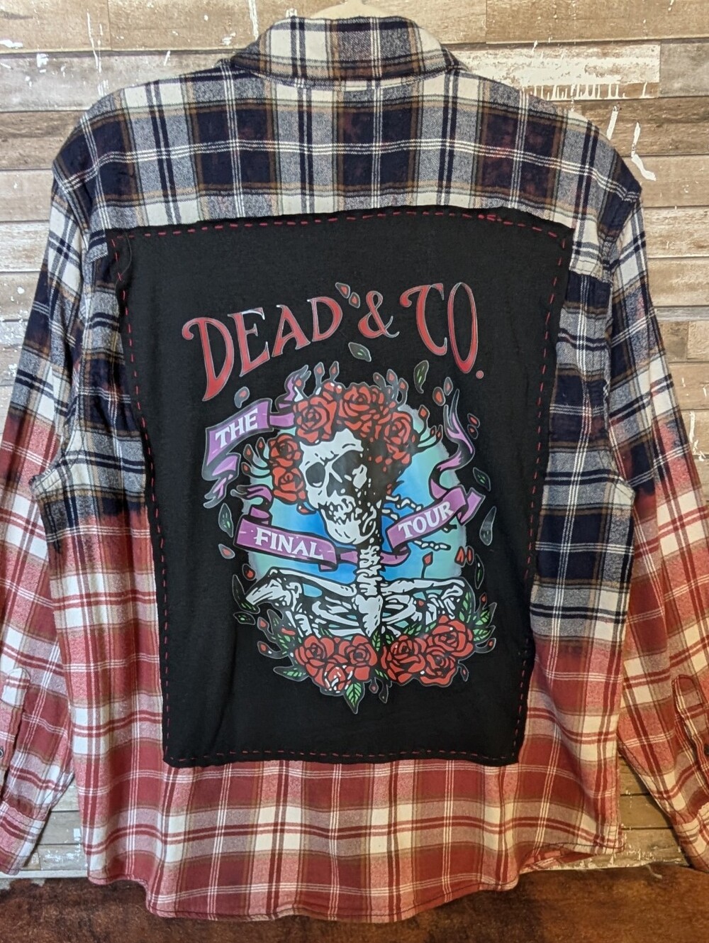 Grateful Dead Dead & Company Upcycled Handcrafted Dip Dyed Bleached Flannel